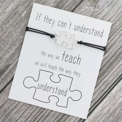 1X Puzzle Charm Bracelet for Women Men Autism Awareness Gift Wish Love Card Adjustable Bracelet Friendship Mom Jewelry