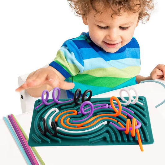 Sensory Activity Board for Kid Busy Board Motor Skills Montessori Toy Relaxing Stress Colored Silicone Rod Travel Toy Gift Boy