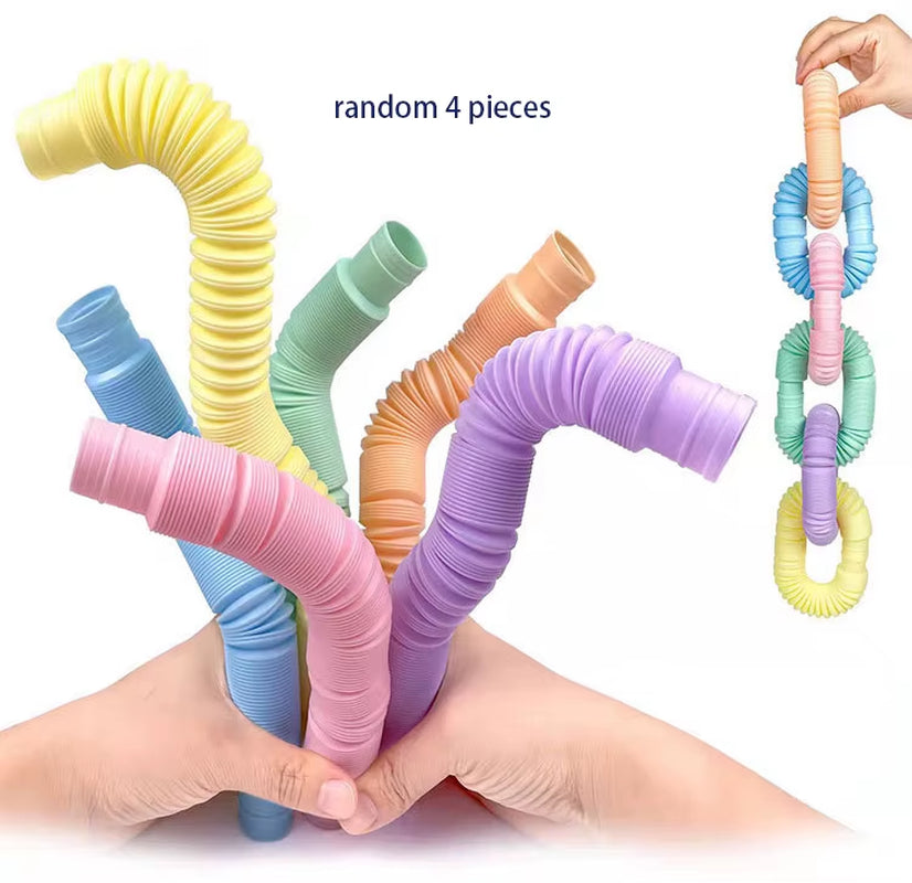 4 Pack Mini Tube Sensory Fidget Toy Colorful Heavy-Duty for Construction Building Educational Toys for Stress Autism ADHD