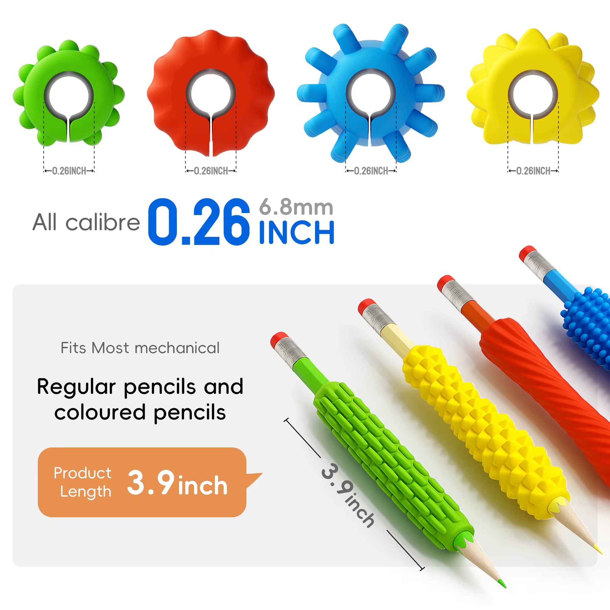 4-Pcs Textured Silicone Pencil Grips–Sensory Fidget Sleeves for Kids& Adults,Adhd &Autism Anxiety Relief