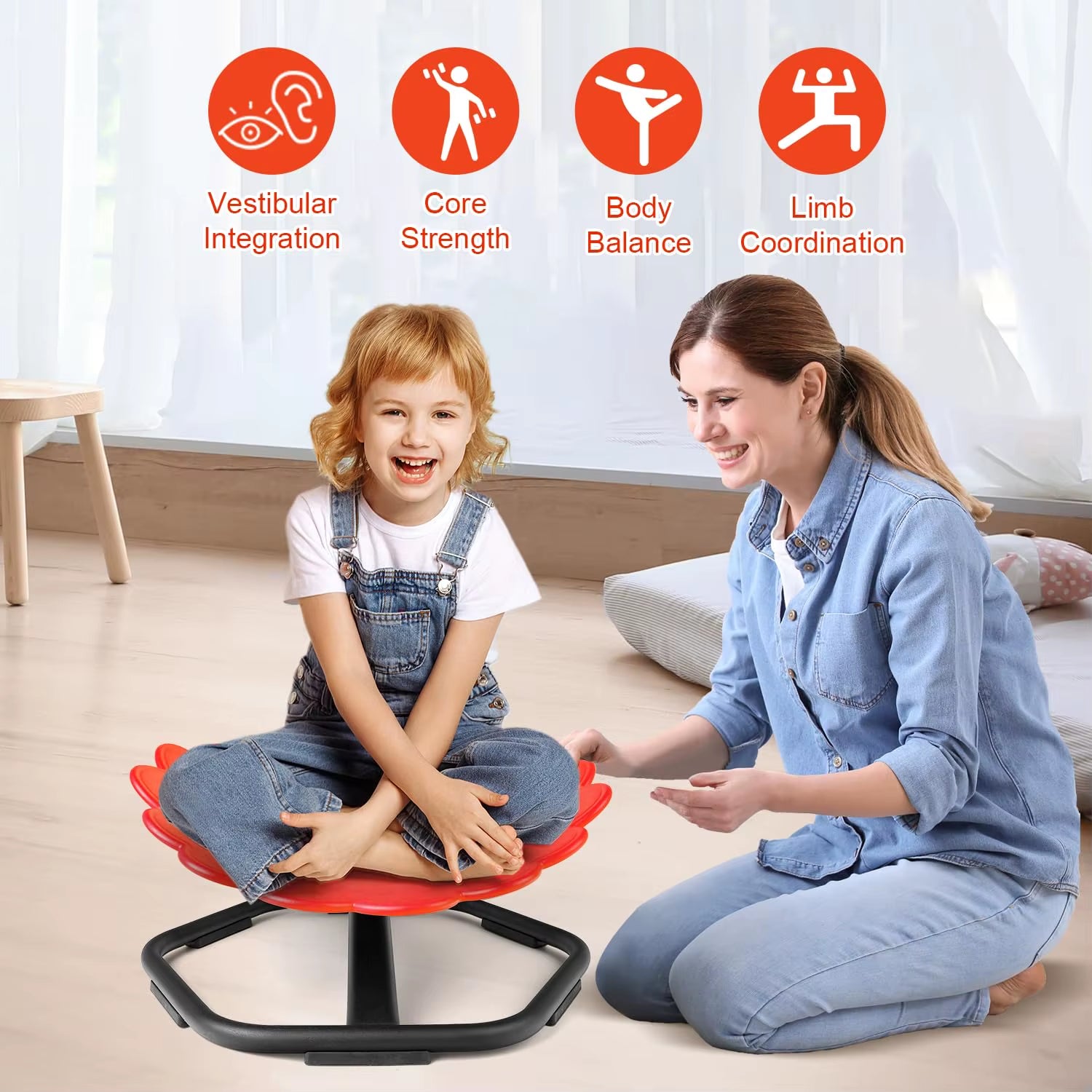 Swivel Chair- 360° Spinning Seat Autism Sensory Spin Toddler Sit ADHD Toy Play Equipment Relief Motion Sickness for Kids