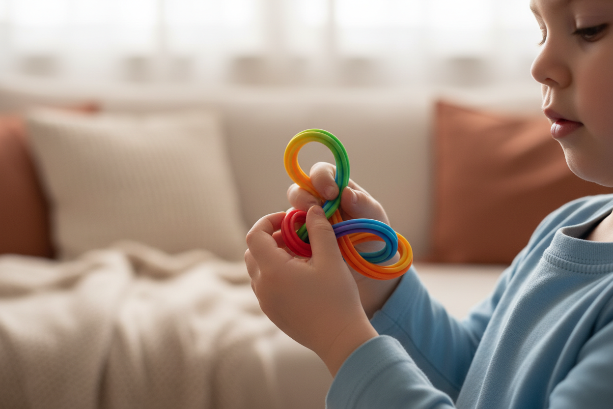 طفل يستخدم حبل تانجل الحسي - لعبة علاجية للتوحد وADHD